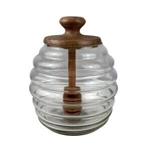Mary & Martha Honey Pot Glass Jar With Wooden Dipper And Lid Bee Hive New